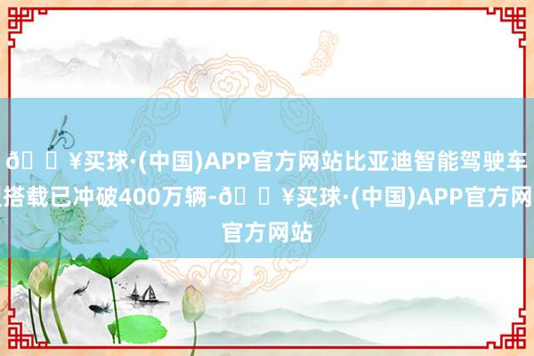 🔥买球·(中国)APP官方网站比亚迪智能驾驶车型搭载已冲破400万辆-🔥买球·(中国)APP官方网站